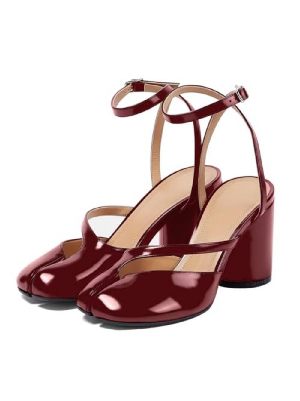 Chunky Block High Heels Split Toe Pumps Ankle Strap Tabi Shoes Slingback Heels